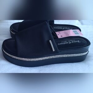 Juicy Couture Black Slip-On Mules Sandals with Rhinestoned Trim 7.5